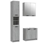 QJBSAVVA Ensemble de Meubles de Salle de Bain 3 Pièces, Armoire de Sol Haute, Meuble Bas et Armoire Murale avec Miroir, Rangement pour Toilette et Cabinet, Gris Sonoma