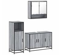 QJBSAVVA Ensemble de Meubles de Salle de Bain 3 Pièces, Armoire sous Vasque 90cm, Meuble Colonne 100cm, Armoire de Toilette avec Miroir 60cm, Style Industriel, Sonoma Gris