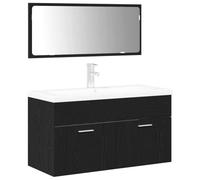 QJBSAVVA Ensemble de Meubles de Salle de Bain 3 Pièces avec Meuble sous Vasque à 2 Portes Miroir et Armoire Colonne Murale Suspendue en Bois d'Ingénierie Chêne Noir