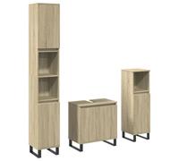 QJBSAVVA Ensemble de Meubles de Salle de Bain 3 Pièces Chêne Sonoma, Set de Rangement avec Meuble sous Vasque, Armoire Colonne et Meuble Bas en Bois d'Ingénierie et Fer