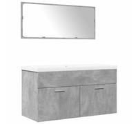 QJBSAVVA Ensemble de Meubles de Salle de Bain 3 Pièces, Meuble sous Vasque Gris Béton 90x38,5x46 cm, Lavabo en Céramique Blanc 91 cm avec Trop-Plein et Miroir Mural 90x37 cm pour Cabinet