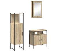 QJBSAVVA Ensemble de Meubles de Salle de Bain 3 Pièces, Mobilier avec Armoire de Toilette Miroir, Meuble sous Vasque et Colonne de Rangement en Bois d'Ingénierie, Marron Foncé