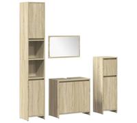 QJBSAVVA Ensemble de Meubles de Salle de Bain 4 Pcs, Armoire Colonne, Meuble Bas, Meuble sous Vasque et Miroir, Rangement pour Toilette en Bois d'Ingénierie, Chêne Sonoma