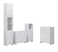 QJBSAVVA Ensemble de Meubles de Salle de Bain 4 Pièces en Bois d'Ingénierie Blanc, Comprenant Armoire Haute, Meuble sous Vasque, Placard Bas et Colonne de Rangement pour Toilette