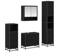 QJBSAVVA Ensemble de Meubles de Salle de Bain 4 Pièces en Bois d'Ingénierie Chêne Noir, avec Meuble sous-Vasque, Armoire de Toilette avec Miroir, Colonne Haute et Meuble Bas