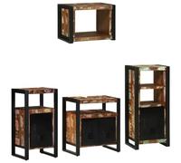QJBSAVVA Ensemble de Meubles de Salle de Bain 4 Pièces en Bois Recyclé Solide et Fer, Armoires de Rangement Murales et au Sol, Design Industriel Moderne, Multicolore et Noir