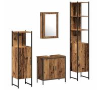 QJBSAVVA Ensemble de Meubles de Salle de Bain 4 Pièces, Meuble sous Vasque, Colonne de Rangement, Armoire avec Miroir et Cabinet Bas en Bois d'Ingénierie, Marron