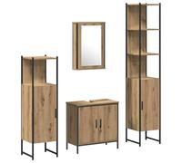 QJBSAVVA Ensemble de Meubles de Salle de Bain 4 Pièces, Mobilier Moderne avec Meuble sous Vasque, Armoire Miroir, Colonne Haute et Cabinet de Rangement en Bois d'Ingénierie, Marron