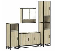 QJBSAVVA Ensemble de Meubles de Salle de Bain 4 Pièces, Set avec Meuble sous Vasque, Armoire à Miroir, Colonne Haute et Meuble Bas, Bois d'Ingénierie et Métal, Chêne Sonoma