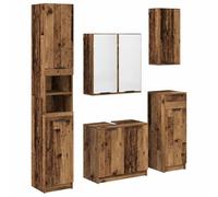 QJBSAVVA Ensemble de Meubles de Salle de Bain 5 Pièces, Mobilier avec Cabinet sous Lavabo, Armoire Miroir, Meubles Bas et Colonne en Bois d'Ingénierie, Coloris Bois Ancien