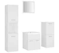 QJBSAVVA Ensemble de Meubles de Salle de Bain 5 Pièces, Mobilier Blanc en Aggloméré avec Armoire sous Vasque, Lavabo en Céramique, Colonne Haute, Meuble Bas et Miroir