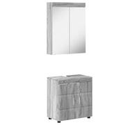 QJBSAVVA Ensemble de Meubles de Salle de Bain Tulum 2 Pcs, Meuble sous Vasque 60x34x63 cm et Miroir avec Étagère 60x16,5x78 cm, Bois d'Ingénierie Mat, Coloris Gris Sonoma