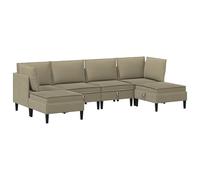 QJBSAVVA Ensemble de Meubles de Salon 6 Pièces Kaki, Canapé Modulable en Tissu Polyester, Canapé d'angle avec 2 Poufs et Coussins, Mobilier Moderne pour Séjour et Salon