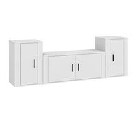 QJBSAVVA Ensemble de Meubles TV 3 Pièces Blanc en Bois d'Ingénierie, Meuble TV Mural Suspendu avec Grand Espace de Rangement, Design Moderne et Minimaliste pour Salon, Buffet Bas Modulaire