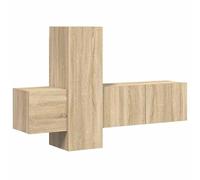 QJBSAVVA Ensemble de Meubles TV 3 Pièces Mural en Chêne Sonoma, Meuble de Salon Suspendu en Bois d'Ingénierie pour Rangement Multimédia, Buffet Bas avec Compartiments pour DVD et Livres
