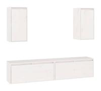 QJBSAVVA Ensemble de Meubles TV 4 Pièces en Bois de Pin Massif Blanc - Meuble de Salon Suspendu et Flottant avec Rangement Mural - Buffet Bas Robuste pour Salon et Séjour