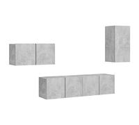 QJBSAVVA Ensemble de Meubles TV 4 Pièces Gris Béton en Bois d'Ingénierie, Meuble TV Suspendu Mural Design Moderne pour Salon, Unité de Rangement HiFi et Support Média Gain de Place