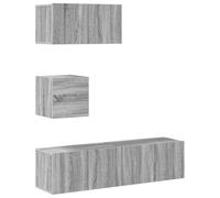 QJBSAVVA Ensemble de Meubles TV 4 Pièces Mural en Bois d'Ingénierie, Buffet de Salon Suspendu Gris Sonoma pour Rangement Multimédia et DVD, Design Moderne et Épuré, 3 Grands et 1 Petit