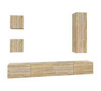 QJBSAVVA Ensemble de Meubles TV 5 Pièces, Meuble TV Mural Suspendu en Bois d'Ingénierie, Unité de Rangement Salon pour Multimédia et DVD, Design Moderne, Couleur Chêne Sonoma