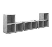 QJBSAVVA Ensemble de Meubles TV 6 Pièces en Bois d'Ingénierie, Meuble Salon Moderne pour Multimédia et Rangement, Coloris Gris Béton, Comprend 4 Cubes et 2 Bancs Bas Modulables
