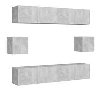 QJBSAVVA Ensemble de Meubles TV 6 Pièces Suspendu en Bois d'Ingénierie, Meuble TV Mural Design Moderne pour Salon, Coloris Gris Béton, 4 Unités 80cm et 2 Unités 30,5cm