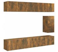 QJBSAVVA Ensemble de Meubles TV 7 Pièces en Bois d'Ingénierie, Meuble TV Mural Suspendu Design Moderne pour Salon, Buffet de Rangement avec Portes, Finition Chêne Fumé, Modules 60cm et 30cm