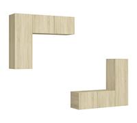 QJBSAVVA Ensemble de Meubles TV Suspendu 4 Pièces, Meuble TV Mural en Bois d'Ingénierie, Armoire HiFi avec Grand Espace de Rangement pour Salon, Couleur Chêne Sonoma, Style Scandinave