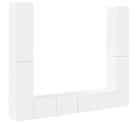 QJBSAVVA Ensemble de Meubles TV Suspendus 6 Pièces Blanc en Bois d'Ingénierie - Meuble de Rangement Mural pour Salon et Armoire HiFi Moderne - 2 Bancs 80cm et 4 Colonnes Verticales 90cm