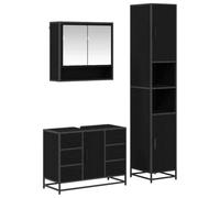 QJBSAVVA Ensemble de Mobilier de Salle de Bain 3 Pièces, Armoire Miroir, Meuble sous Vasque et Grande Colonne de Rangement en Bois d'Ingénierie, Chêne Noir