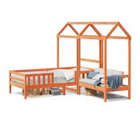 QJBSAVVA Ensemble Lit 100x200 cm et Banc avec Toit en Pin Massif 3 Pcs | Mobilier de chambre moderne en pin massif comprenant un cadre de lit solide avec sommier et une banquette avec dossier.