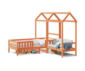 QJBSAVVA Ensemble Lit 100x200 cm et Banc avec Toit en Pin Massif 3 Pcs | Mobilier de chambre moderne en pin massif comprenant un cadre de lit solide avec sommier et une banquette avec dossier.