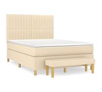 QJBSAVVA Ensemble Lit 140x200 cm avec Matelas Surmatelas et Banc Crème | Ensemble de chambre à coucher complet avec cadre en tissu résistant, matelas à ressorts ensachés et banc bout de lit.