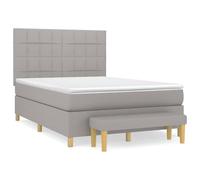 QJBSAVVA Ensemble Lit Boxspring 140x200 Gris Clair avec Matelas 5 Pcs | Lit complet pour chambre à coucher avec tête de lit réglable, matelas à ressorts ensachés et banc assorti.