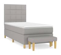 QJBSAVVA Ensemble Lit Boxspring 90x190 cm avec Matelas Topper et Banc Gris
