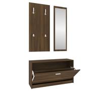 QJBSAVVA Ensemble Meuble d'Entrée 3-en-1, Armoire à Chaussures avec Miroir Mural et Porte-Manteau à 4 Patères, Vestiaire de Couloir en Bois d'Ingénierie, Chêne Marron
