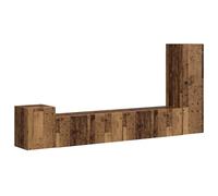 QJBSAVVA Ensemble Meuble TV 3 Pièces en Bois d'Ingénierie, Meuble TV Mural Suspendu au Design Moderne pour Salon, Buffet de Rangement avec 4 Portes et 2 Étagères, Coloris Bois Ancien