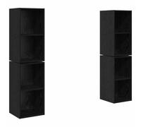 QJBSAVVA Ensemble Meuble TV Mural 4 Pièces Chêne Noir 37x37x72 cm, Armoire de Salon Suspendue en Bois Massif et Ingénierie, Meuble de Rangement Moderne pour Salon et Espace Multimédia