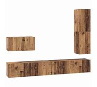 QJBSAVVA Ensemble Meuble TV Mural 4 Pièces en Bois d'Ingénierie, Buffet Suspendu Moderne avec 4 Portes et 3 Étagères pour Salon, Style Industriel Gain de Place, Couleur Bois Ancien