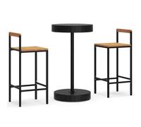 QJBSAVVA Ensemble Table de Bar de Jardin et 2 Tabourets en Rotin Noir | Mobilier de terrasse 3 pièces avec mange-debout rond et chaises hautes en acacia et acier pour extérieur.