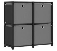 QJBSAVVA Étagère à 4 Cubes avec Boîtes, Meuble de Rangement Modulaire en Acier et Tissu, Bibliothèque Organisateur pour Salon et Bureau, 69x30x72,5 cm, Noir et Gris