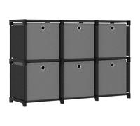 QJBSAVVA Étagère de Rangement 6 Cubes avec Boîtes en Tissu, Bibliothèque Moderne Cadre en Acier pour Salon et Bureau, Meuble de Stockage Stable, 103 x 30 x 72,5 cm, Noir et Gris