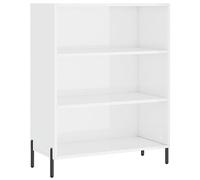 QJBSAVVA Étagère de Rangement Blanc Brillant 69,5x32,5x90 cm - Bibliothèque Ouverte en Bois d'Ingénierie et Pieds en Métal - Meuble de Salon Moderne avec 3 Niveaux pour Décorations et Livres