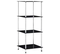 QJBSAVVA Étagère en Verre 4 Niveaux - Vitrine de Rangement Design 40x40x100 cm - Verre trempé et Acier Inoxydable - Meuble pour Salon, Bureau ou Salle de Bain - Noir