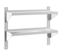 QJBSAVVA Étagère Murale 2 Niveaux en Acier Inoxydable 75x23,5x60 cm - Étagère Professionnelle en INOX avec Bords Relevés et Finition Brossée pour Cuisine, Garage et Laboratoire - Argenté