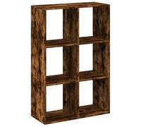 QJBSAVVA Étagère séparatrice de pièce 6 Compartiments, Bibliothèque Ouverte géométrique en Bois dingénierie, Chêne fumé, 69,5x29x103,5 cm, Organisateur décoratif pour Salon et Bureau