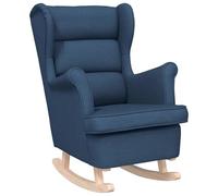 QJBSAVVA Fauteuil à Bascule en Tissu Bleu, Rocking Chair Confortable de Salon avec Pieds en Bois d'Hévéa Massif, Fauteuil de Détente pour Chambre et Bureau, 74 x 90 x 102 cm