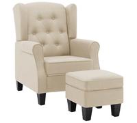 QJBSAVVA Fauteuil avec Repose-Pied Crème Tissu, Chaise Longue de Salon avec Cadre en Bois et Rembourrage Mousse, Fauteuil Relax Ergonomique avec Pouf Repose-Pieds pour Chambre