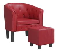 QJBSAVVA Fauteuil Cabriolet avec Repose-Pied, Chaise de Salon en Similicuir Rouge Bordeaux, Fauteuil Crapaud Rembourré pour Chambre et Bureau, Cadre en Bois, 70x56x68 cm