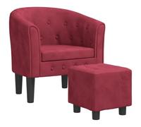 QJBSAVVA Fauteuil Cabriolet avec Repose-Pied, Fauteuil d'Appoint Moderne en Velours Rouge Bordeaux pour Salon, Chambre et Bureau, Chaise de Salon Rembourrée avec Boutons Tuftés