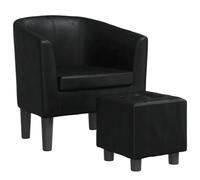 QJBSAVVA Fauteuil Cabriolet avec Repose-Pied Noir en Similicuir, Fauteuil de Salon Moderne pour Chambre et Bureau, Chaise Crapaud Rembourrée avec Repose-Pieds, 70x56x68 cm